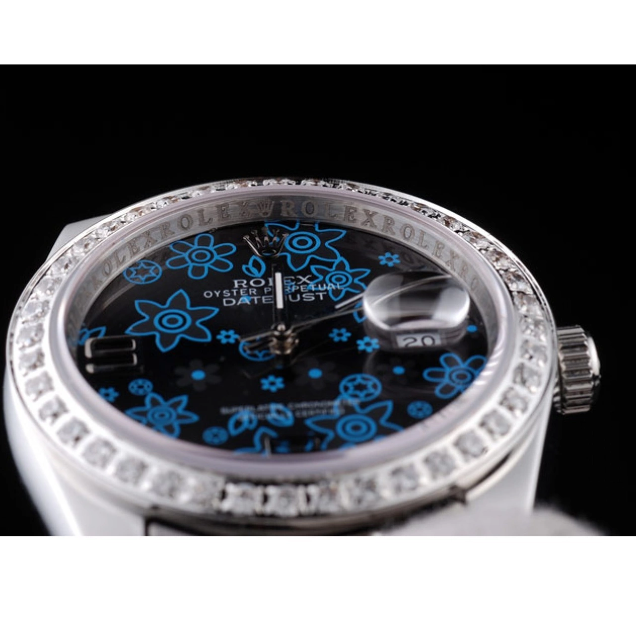 Good copy rolex watches Dial Datejust Blue Stainless Steel Dark Plated Flowers Polished Diamond Rolex 0717